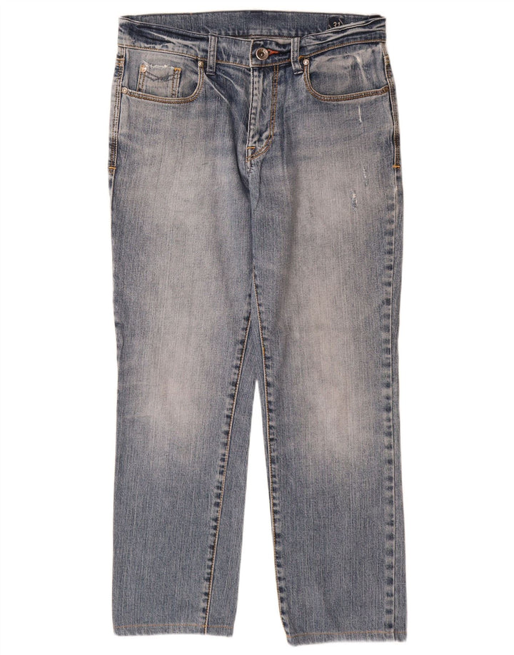 Rifle feminino jeans reto W31 L28 algodão azul
