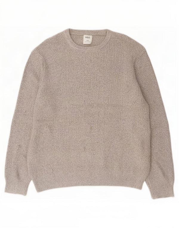 Suéter masculino Marks & Spencer com gola redonda, grande poliamida bege