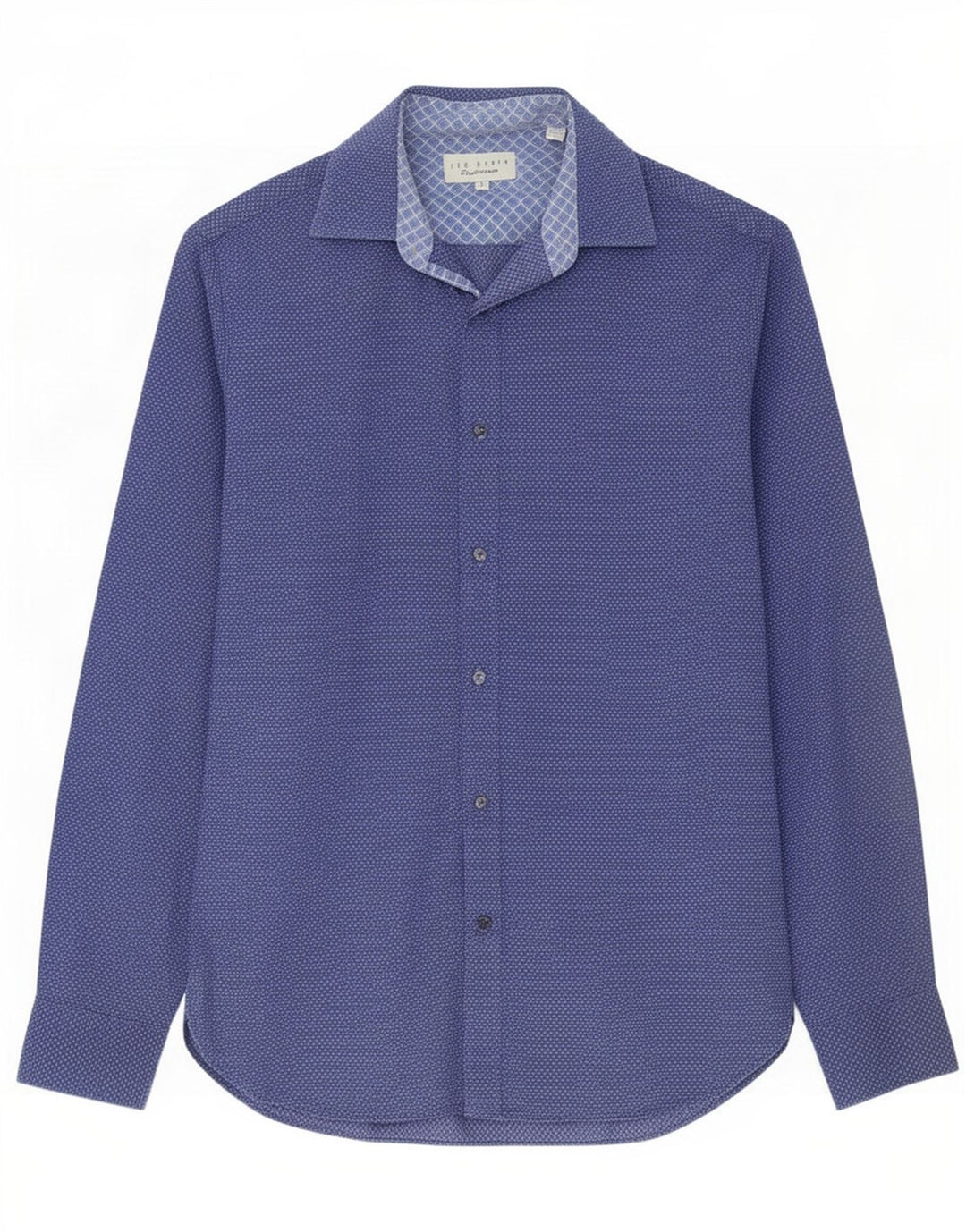 Camisa masculina Ted Baker tamanho 15 algodão manchado azul marinho médio