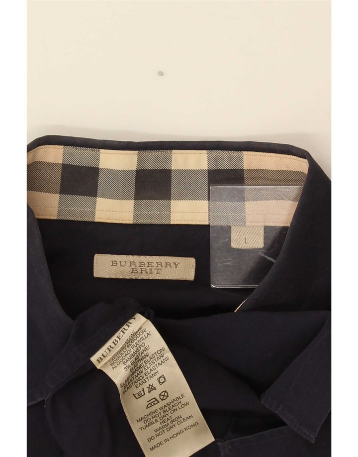 Camisa Burberry masculina BRIT grande algodão azul marinho