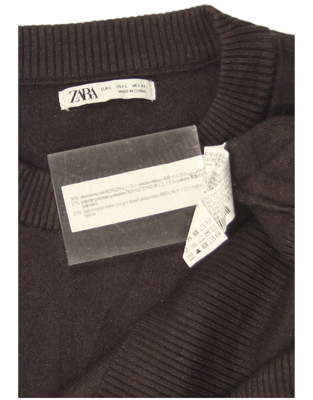 Zara Suéter masculino com gola redonda, grande viscose cinza