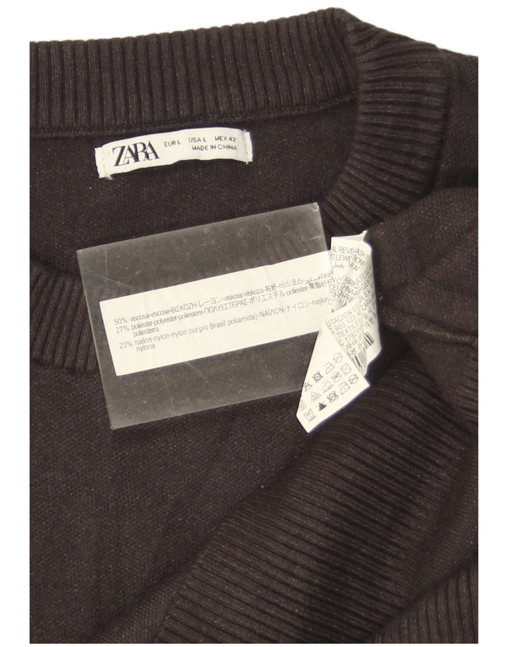 Zara Suéter masculino com gola redonda, grande viscose cinza