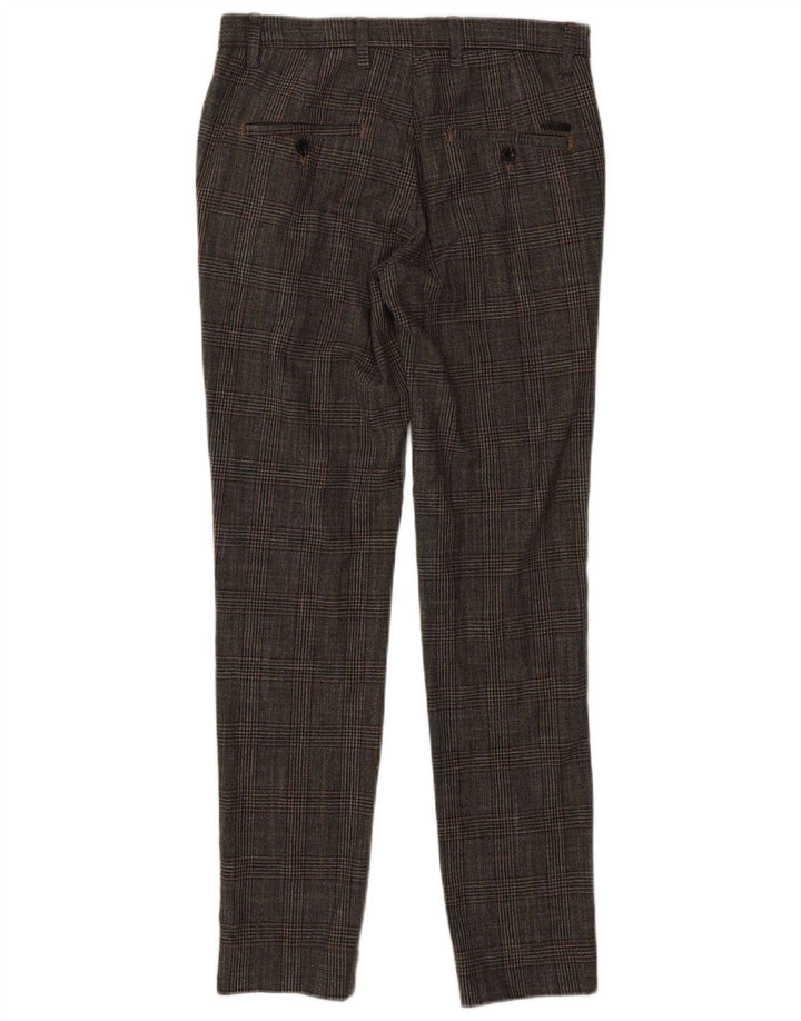 Calça masculina de terno slim Jack & Jones W30 L32 poliéster xadrez cinza