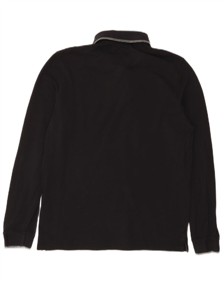 Camisa polo masculina de manga comprida CHAMPION pequena de algodão preto