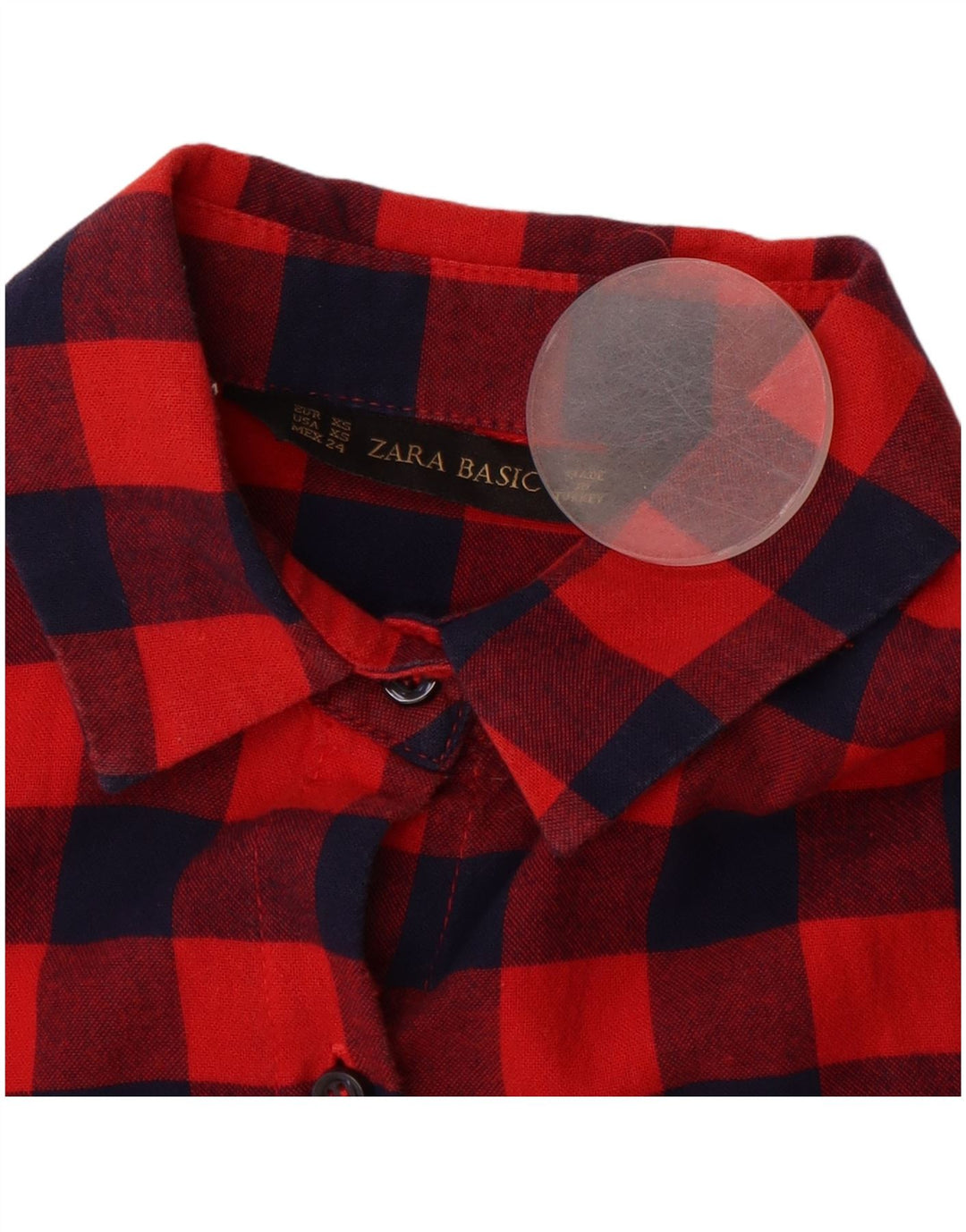 Camisa feminina de flanela grande ZARA Reino Unido 6 XS algodão xadrez vermelho