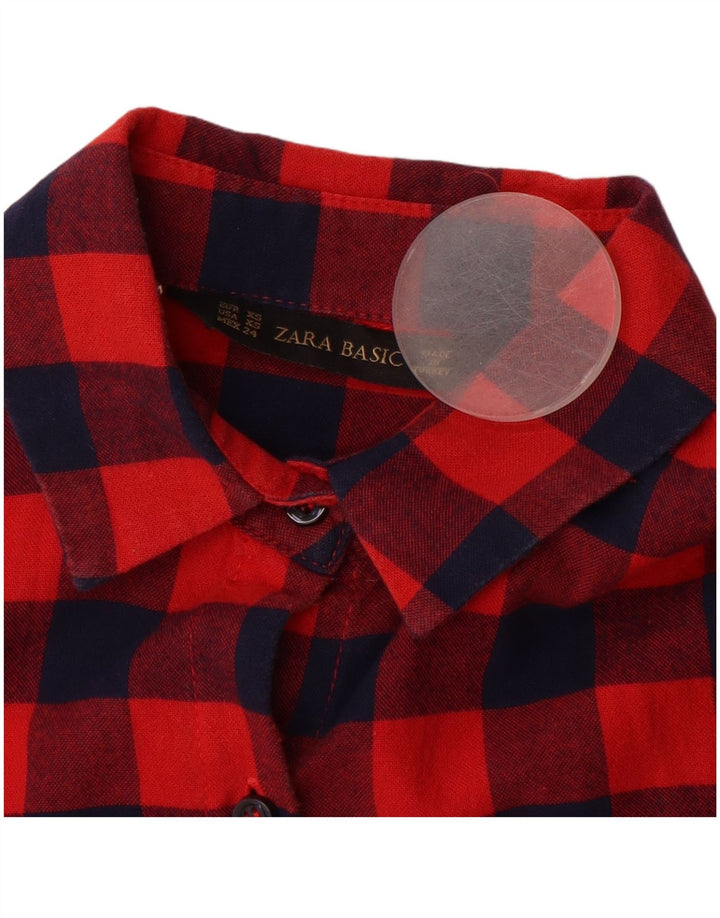 Camisa feminina de flanela grande ZARA Reino Unido 6 XS algodão xadrez vermelho