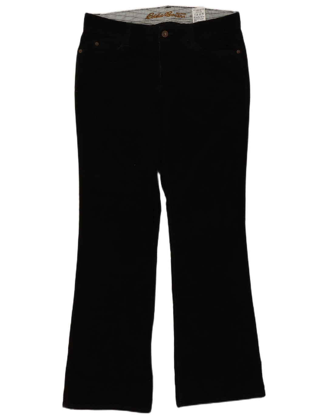 Calça feminina clássica de veludo cotelê Eddie Bauer EUA 8 médio W30 L32 preta