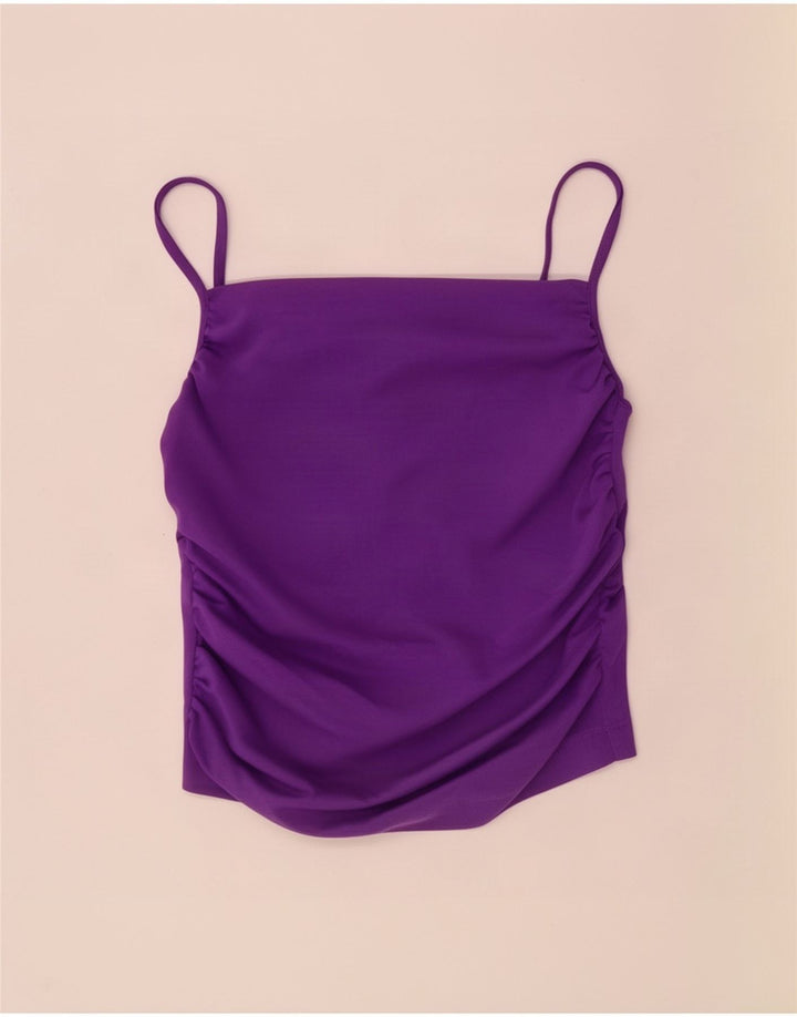 Zara Womens Cami Top UK 14 Grande Algodão Roxo