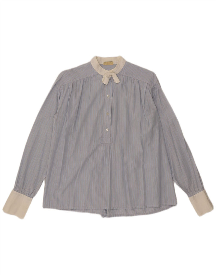 Camisa pulôver feminina Penny Black com gravata frontal Reino Unido 14 risca de giz grande azul