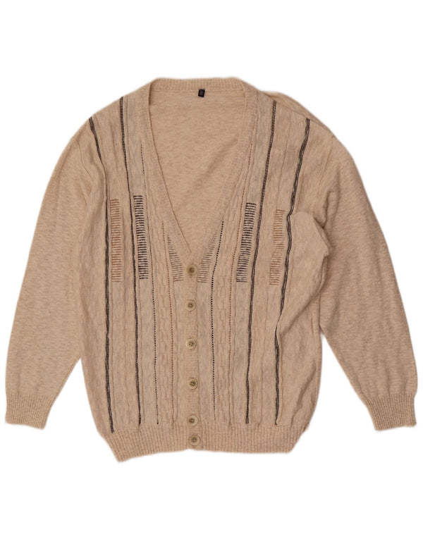 Suéter cardigã masculino vintage IT 54 XL algodão listrado bege