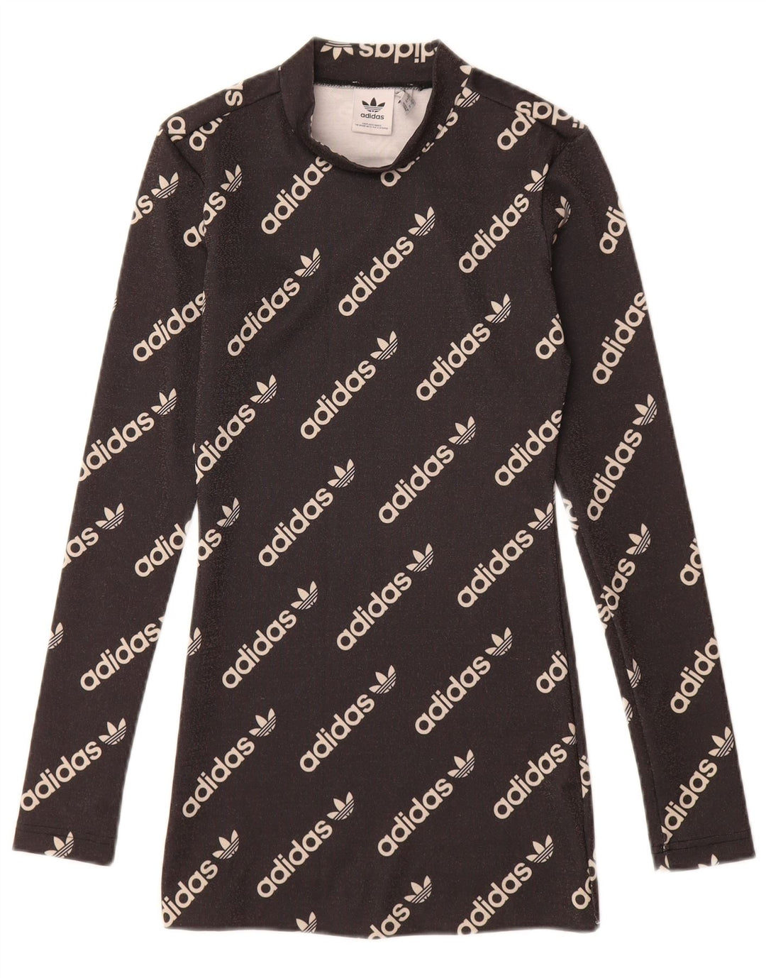 ADIDAS Vestido feminino de manga comprida com estampa gráfica UK 4 XS Preto