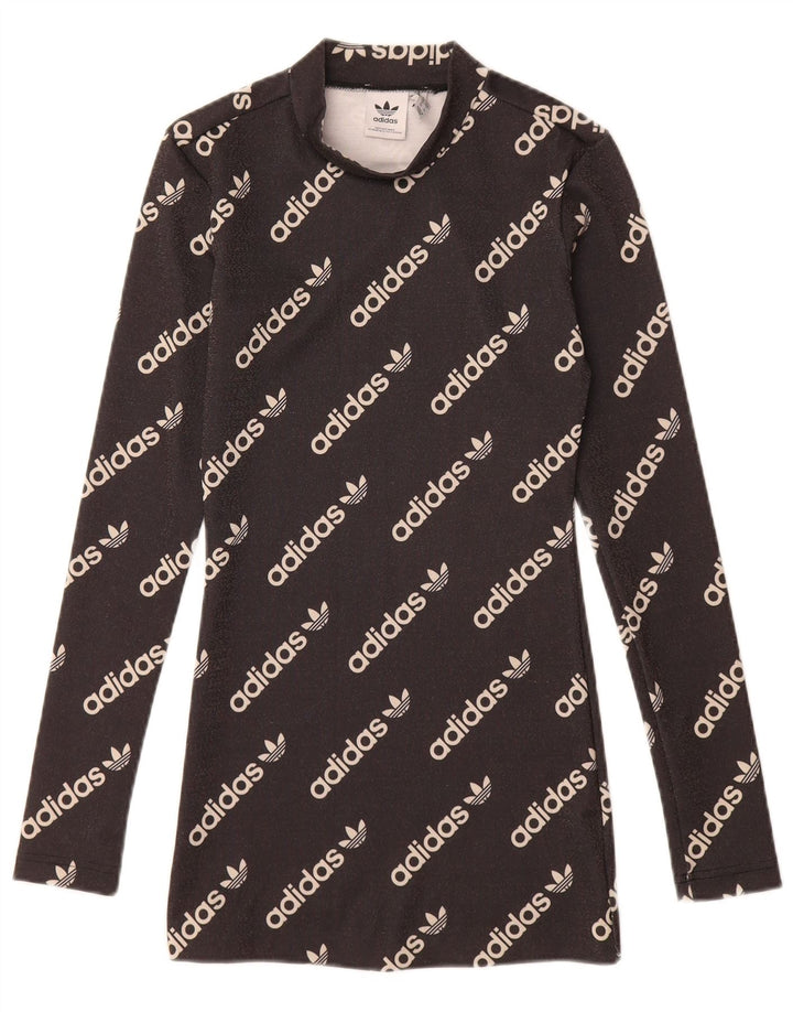 ADIDAS Vestido feminino de manga comprida com estampa gráfica UK 4 XS Preto