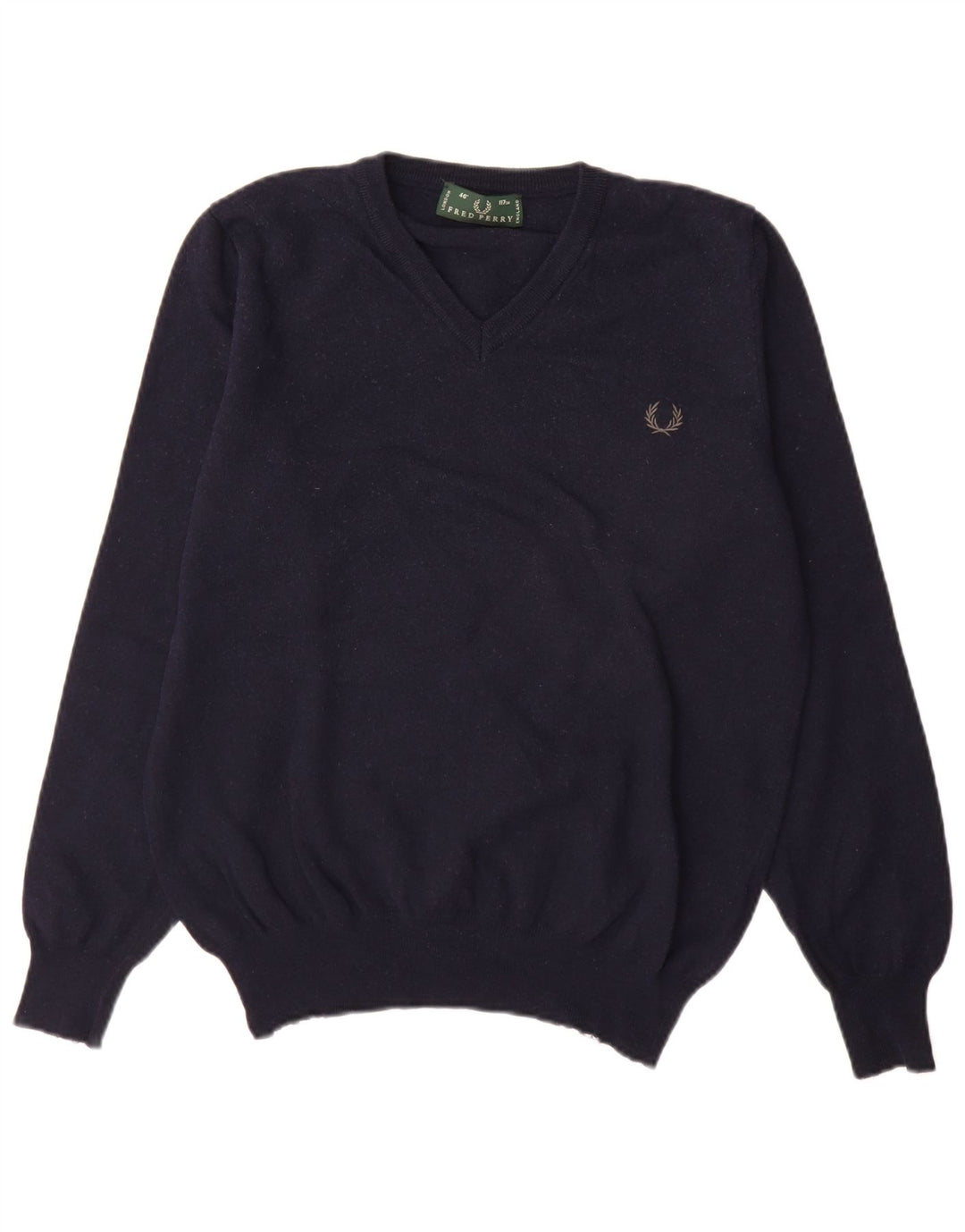 Suéter masculino Fred Perry com decote em V grande lã azul marinho