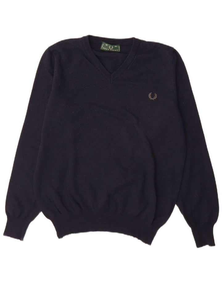 Suéter masculino Fred Perry com decote em V grande lã azul marinho