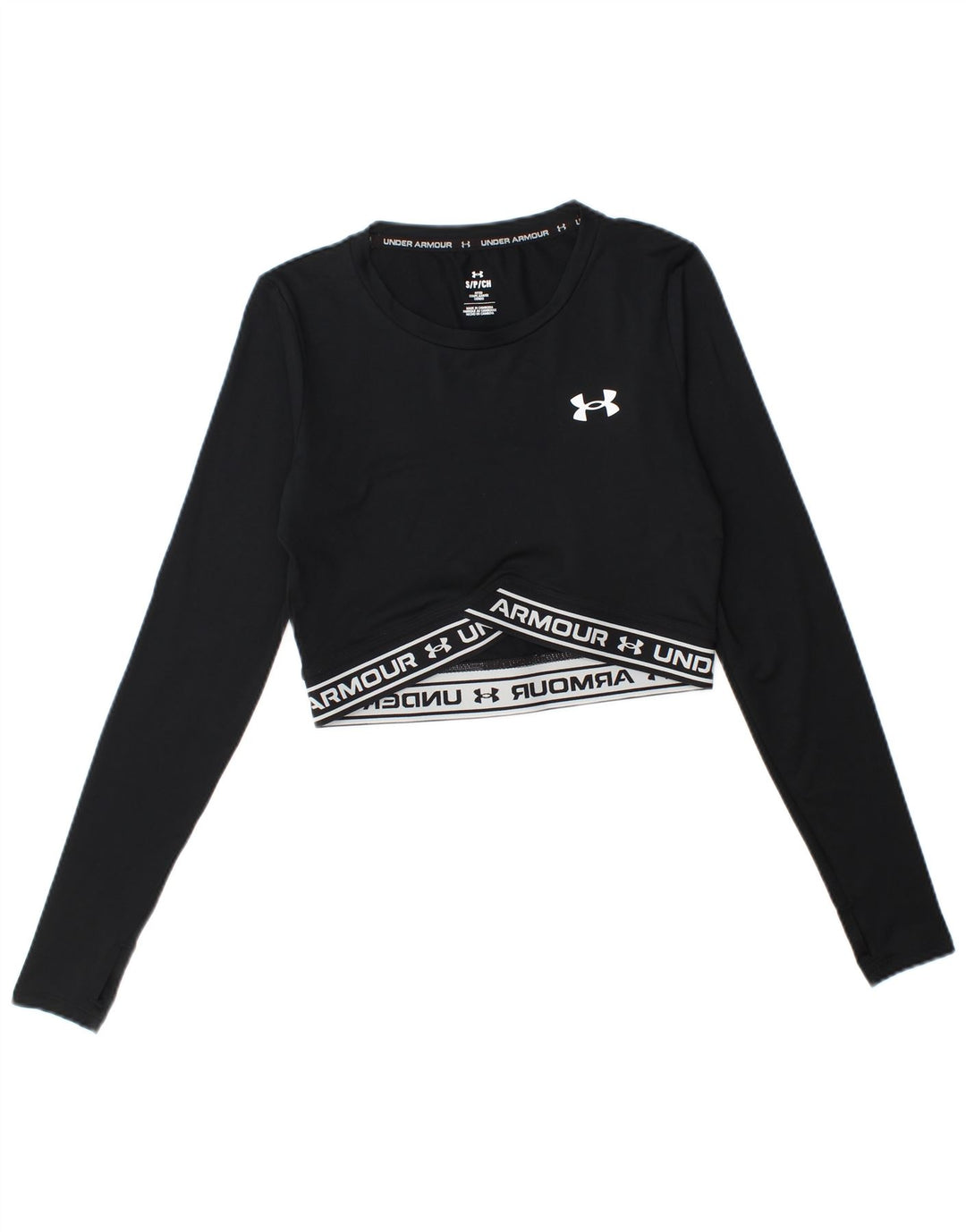 Under Armour Womens Crop Graphic Top Manga Longa Reino Unido 10 Pequeno Preto