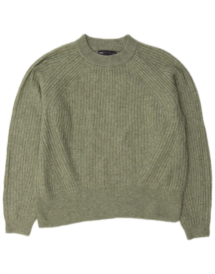 Suéter feminino Marks & Spencer com gola redonda Reino Unido 14 verde médio