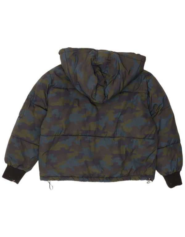 Jaqueta feminina acolchoada com capuz e capuz Zara UK 6 XS camuflagem multicolorida