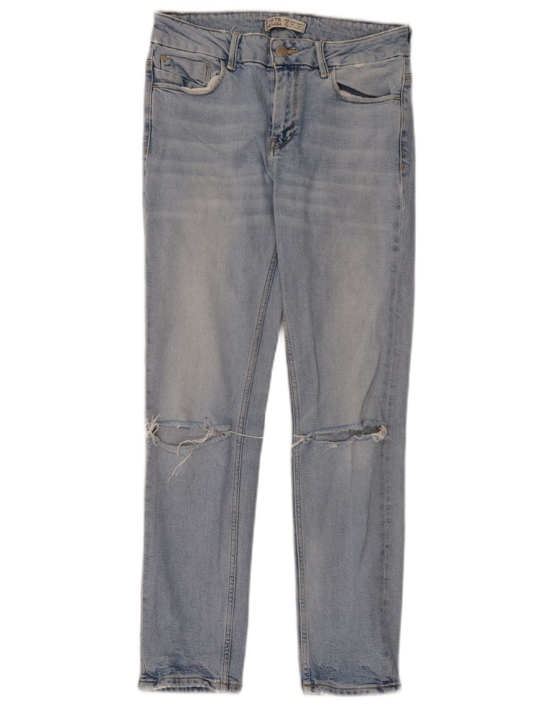 Zara Jeans femininos desgastados slim UE 38 pequeno W28 L28 azul