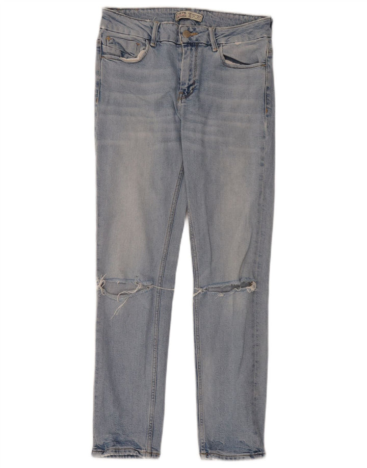 Zara Jeans femininos desgastados slim UE 38 pequeno W28 L28 azul