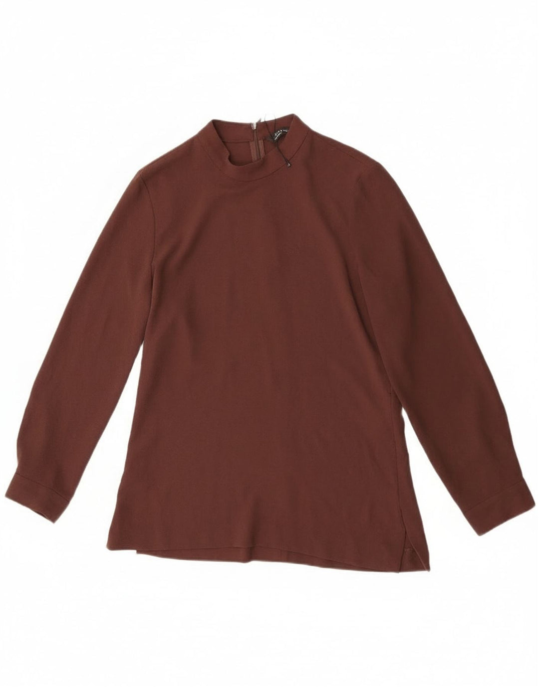 Blusa feminina de manga comprida Zara Top UK 10 pequeno poliéster marrom