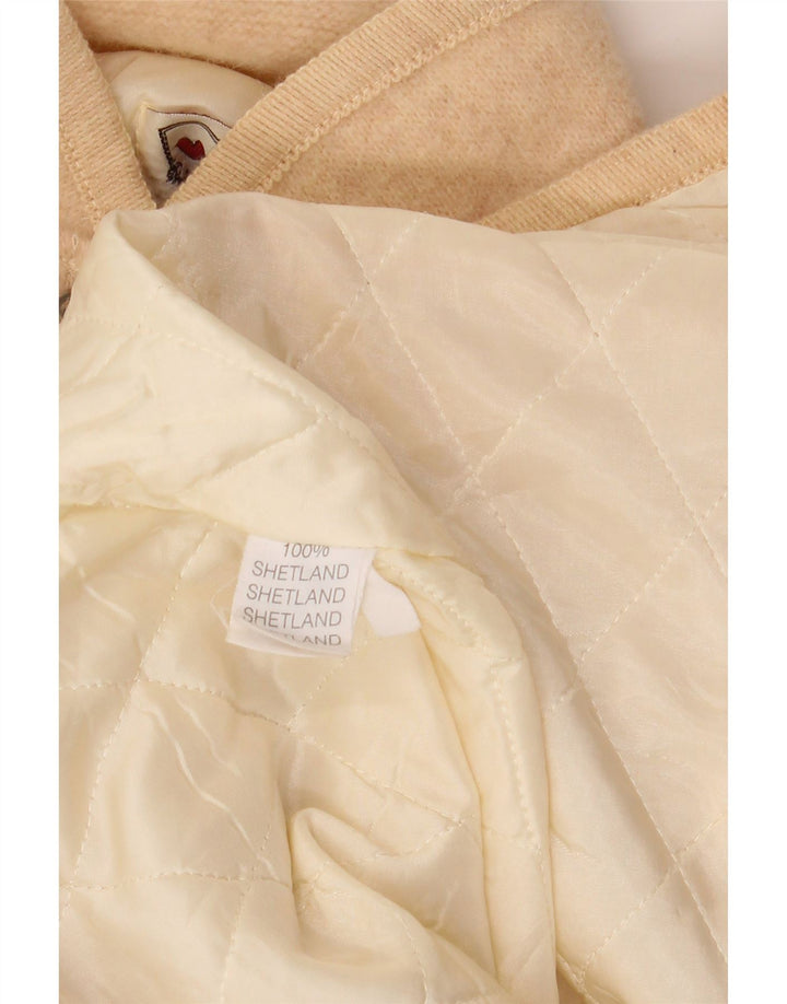 Jaqueta blazer feminina VINTAGE gráfica com 5 botões Reino Unido 14 grande bege