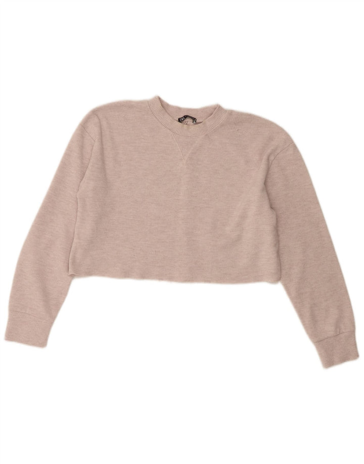 Zara Crop Top Feminino Manga Longa Reino Unido 14 Poliéster Bege Médio