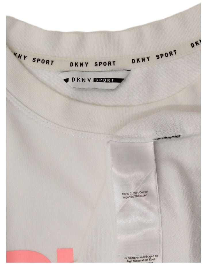 Dkny Top gráfico feminino oversized manga comprida Reino Unido 14 algodão branco médio