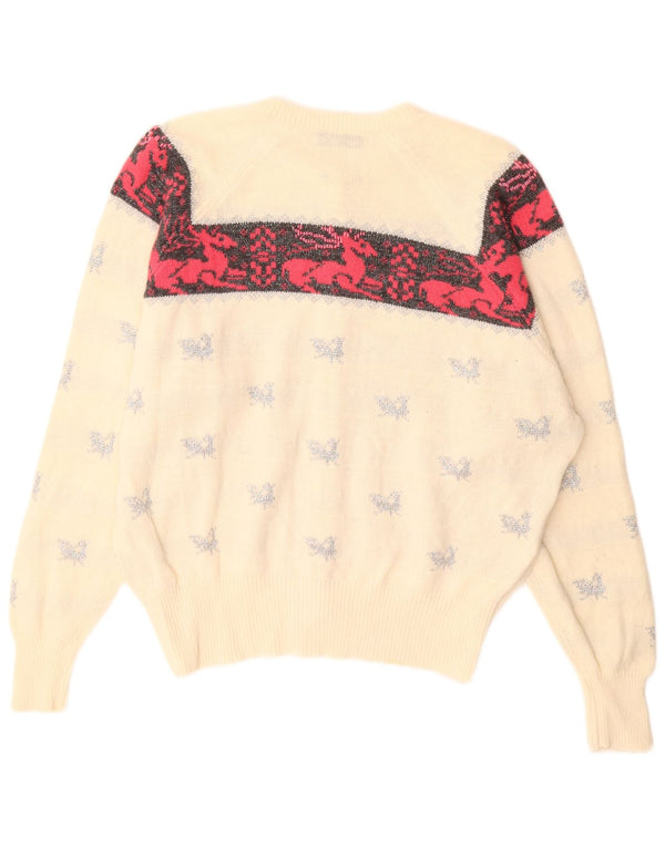 Suéter cardigã feminino Les Copains com estampa animal UK 18 XL branco