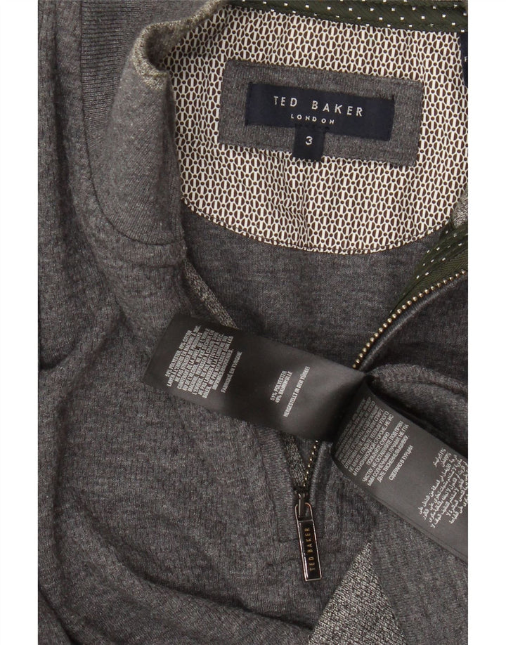 Moletom masculino TED BAKER com zíper e gola alta, tamanho 3, algodão cinza médio