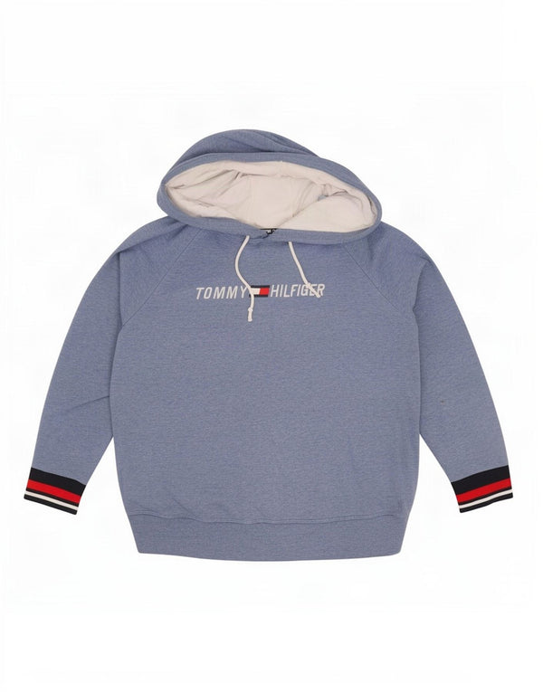 Tommy Hilfiger moletom com capuz gráfico feminino UK 16 grande bloco colorido azul