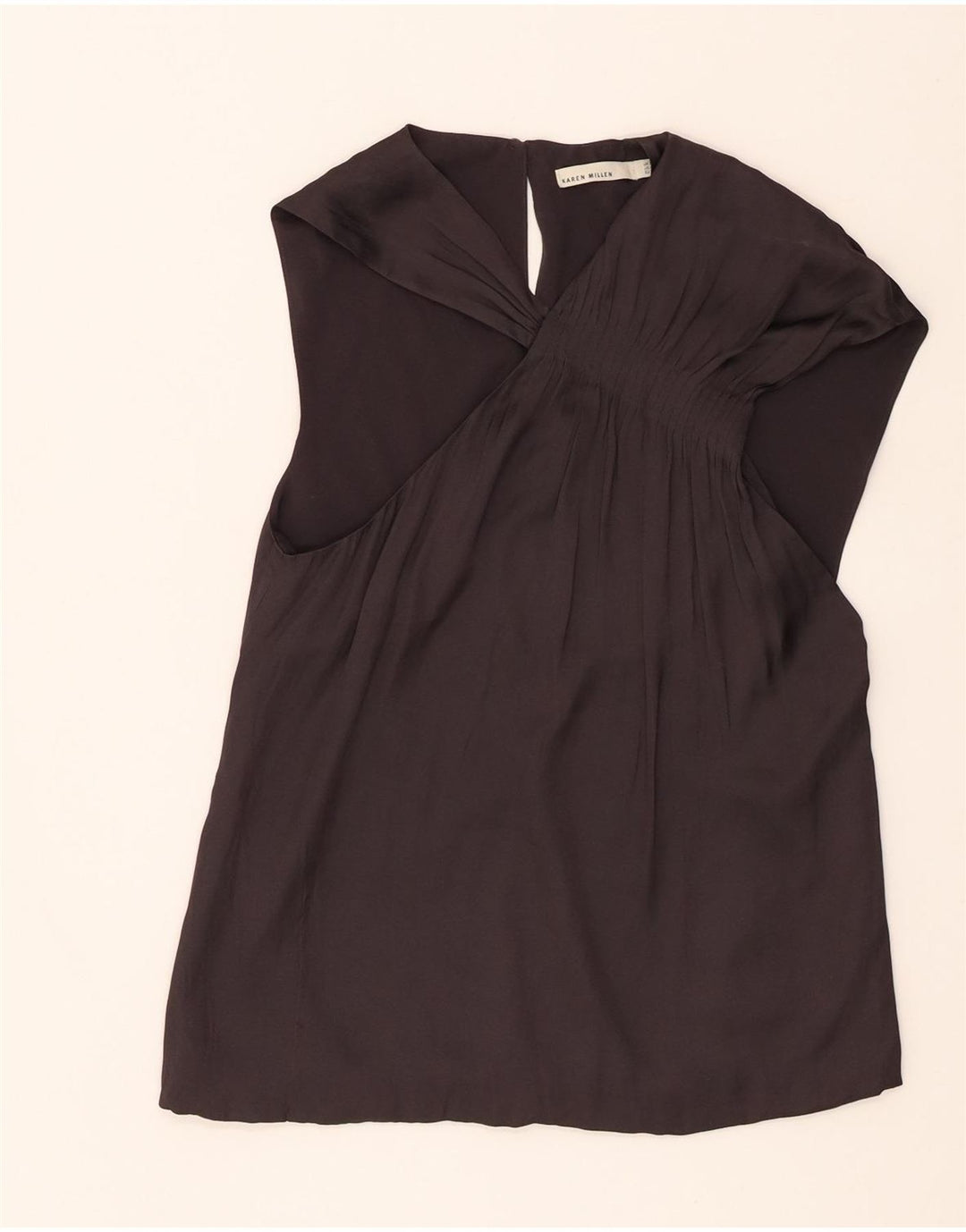 Blusa feminina sem mangas Karen Millen UK 8 poliéster preto pequeno