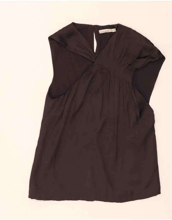 Blusa feminina sem mangas Karen Millen UK 8 poliéster preto pequeno