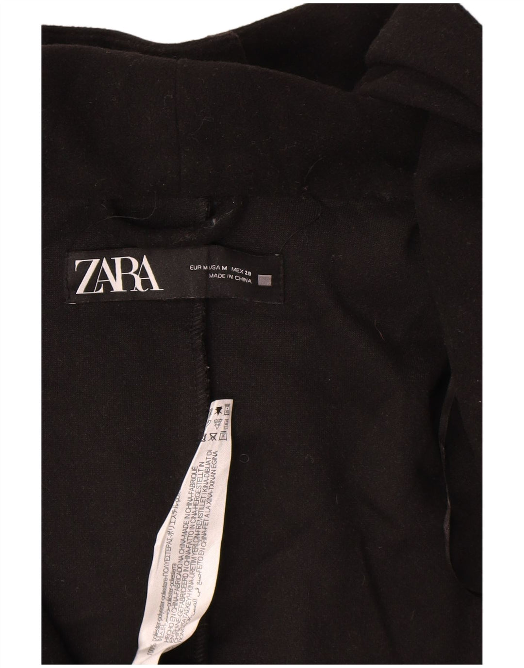 Sobretudo aberto com capuz feminino Zara UK 14 poliéster preto médio