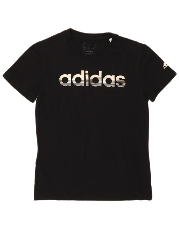 ADIDAS Womens Graphic T-Shirt Top UK 8/10 Pequeno Algodão Preto