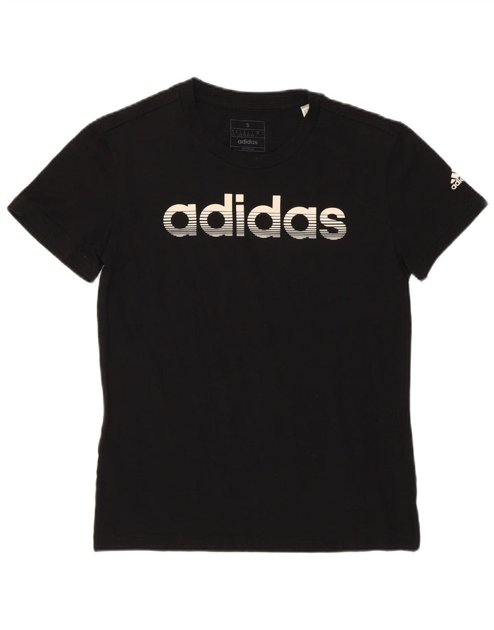 ADIDAS Womens Graphic T-Shirt Top UK 8/10 Pequeno Algodão Preto