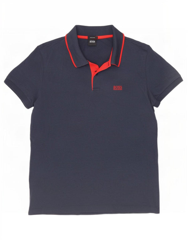 Camisa pólo masculina Hugo Boss pequena algodão azul marinho