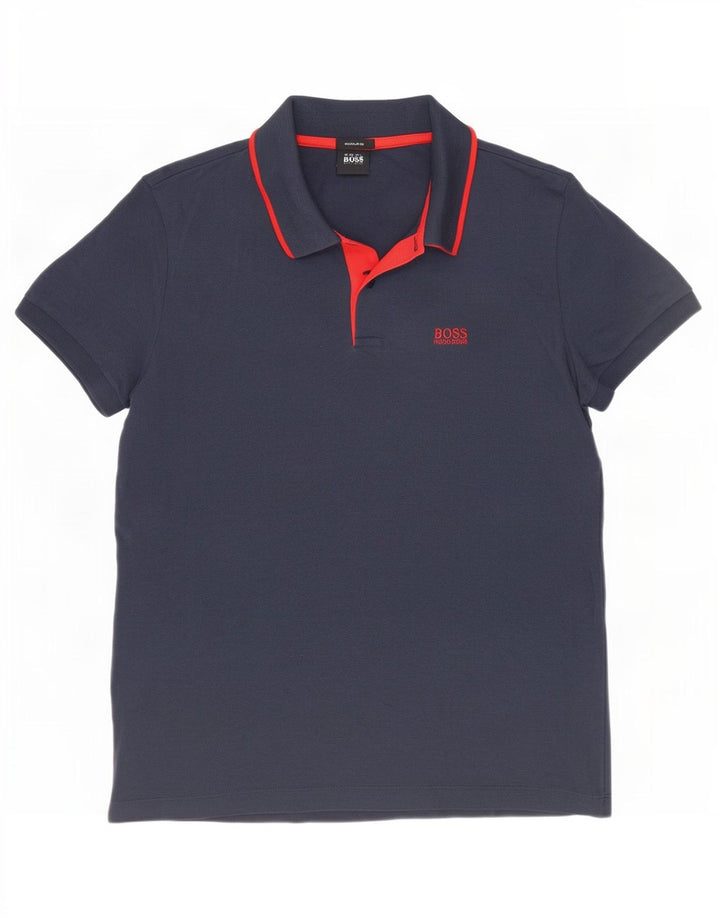 Camisa pólo masculina Hugo Boss pequena algodão azul marinho