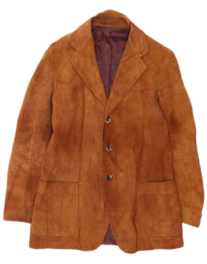 Jaqueta blazer masculina vintage de camurça com 3 botões Reino Unido 38 marrom médio