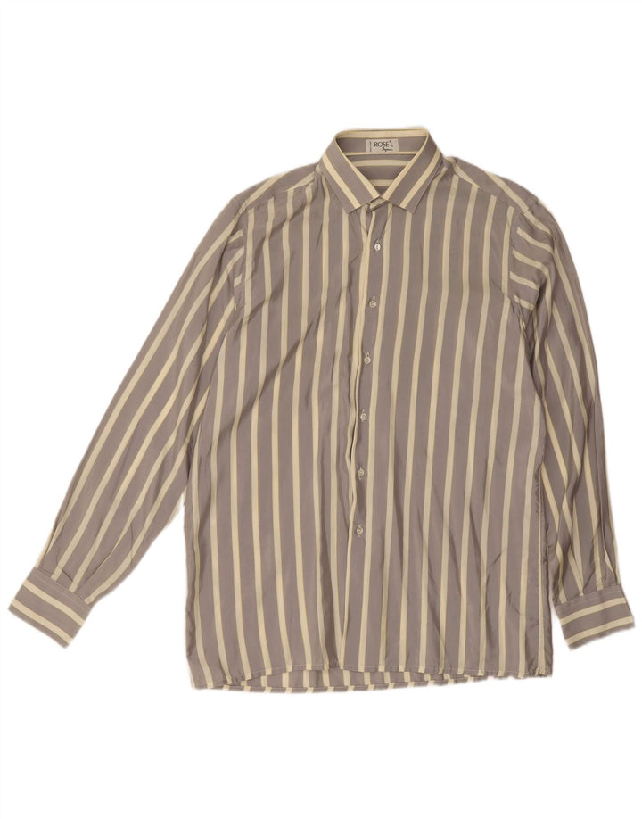 Camisa masculina Ingram de seda listrada cinza médio
