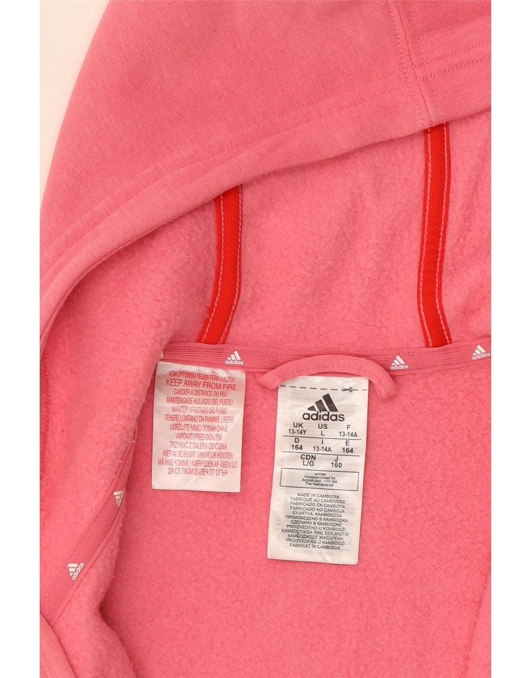 ADIDAS Suéter com capuz feminino com zíper 13-14 anos algodão rosa