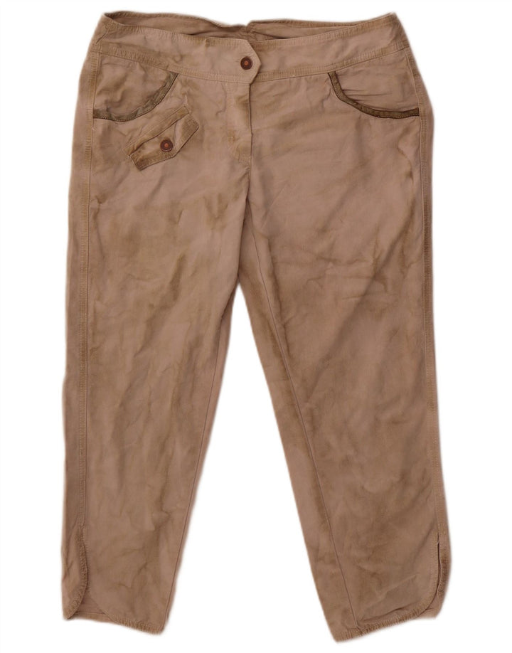 Calça feminina recortada reta Benetton W32 L24 bege tie-dye