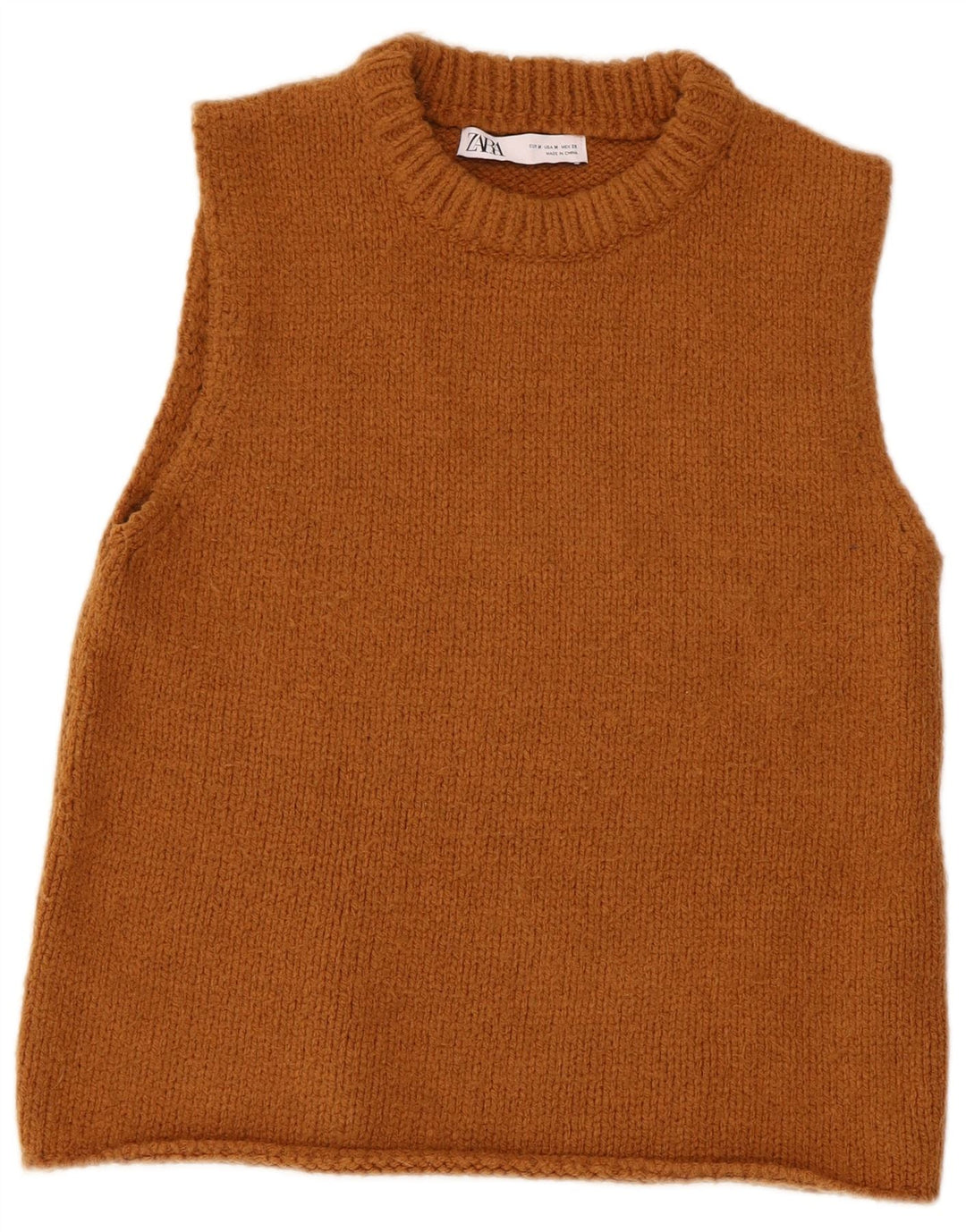 Zara Womens Vest Tank Top UK 12 Médio Marrom Acrílico