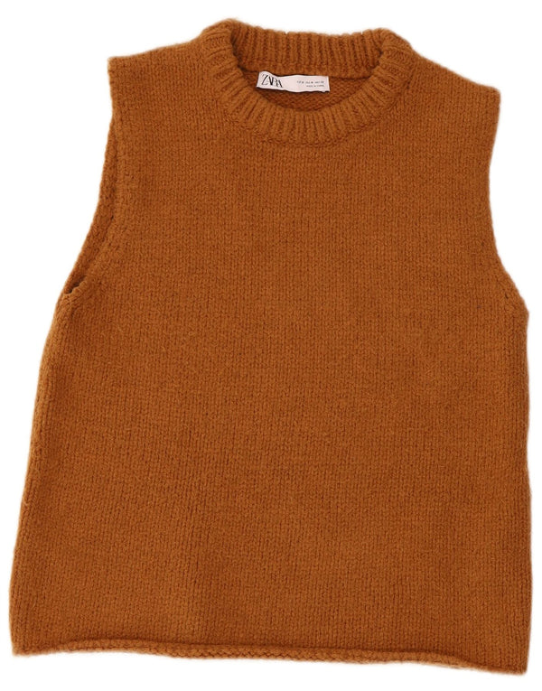 Zara Womens Vest Tank Top UK 12 Médio Marrom Acrílico