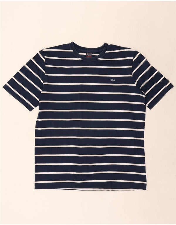 Camiseta masculina Paul & Shark Yachting Top médio algodão listrado azul marinho