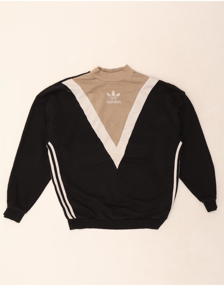Adidas feminino moletom jumper UK 14 médio preto colorblock algodão