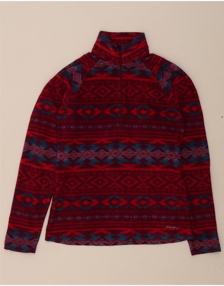 EDDIE BAUER Womens Zip Neck Fleece Jumper UK 10 Small Red Fair Isle Vintage Eddie Bauer and Second-Hand Eddie Bauer from Messina Hembry 