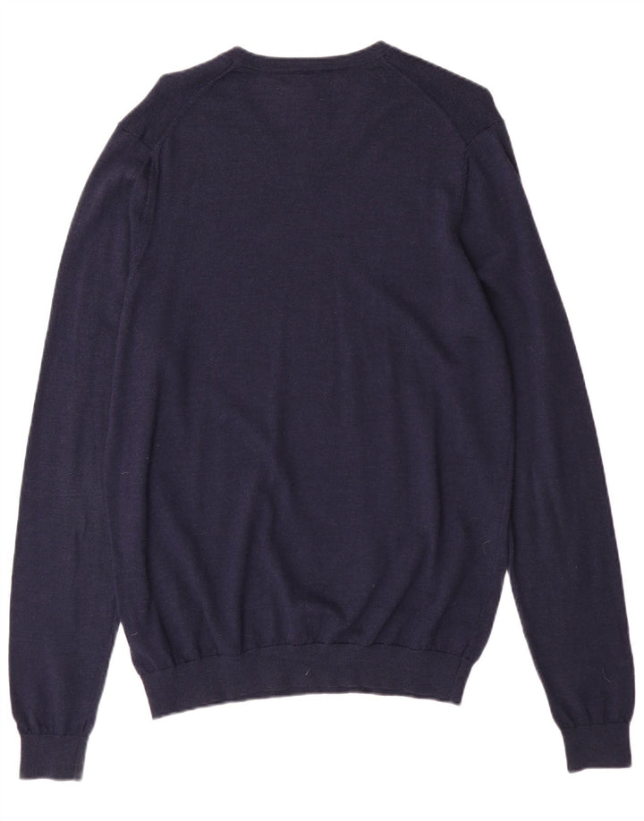 Suéter masculino Marks & Spencer com decote em V, lã Merino azul marinho médio