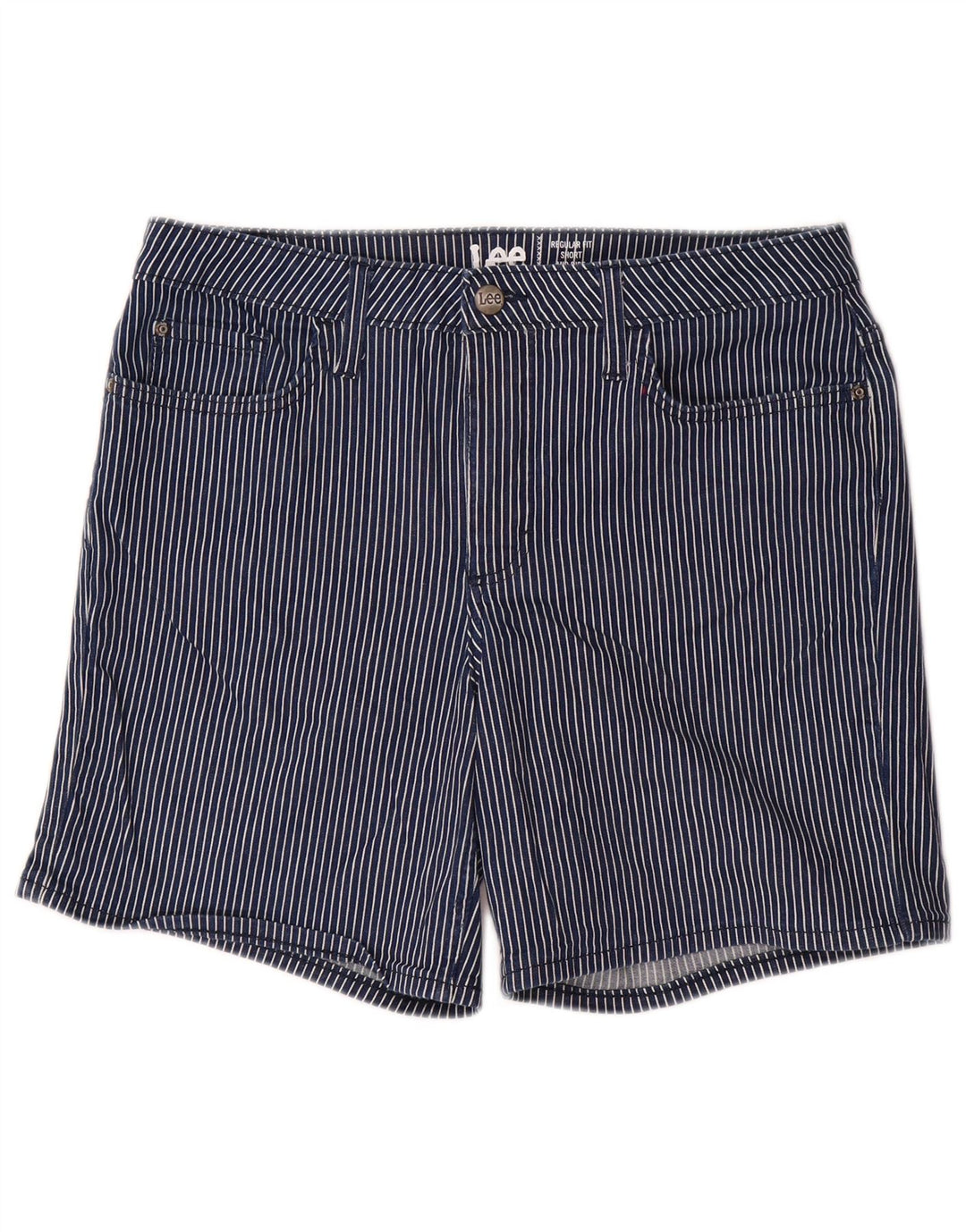 Shorts casuais femininos de cintura média LEE US 12 grandes W32 listrado azul marinho