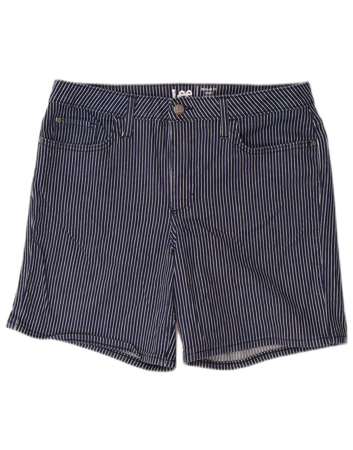 Shorts casuais femininos de cintura média LEE US 12 grandes W32 listrado azul marinho