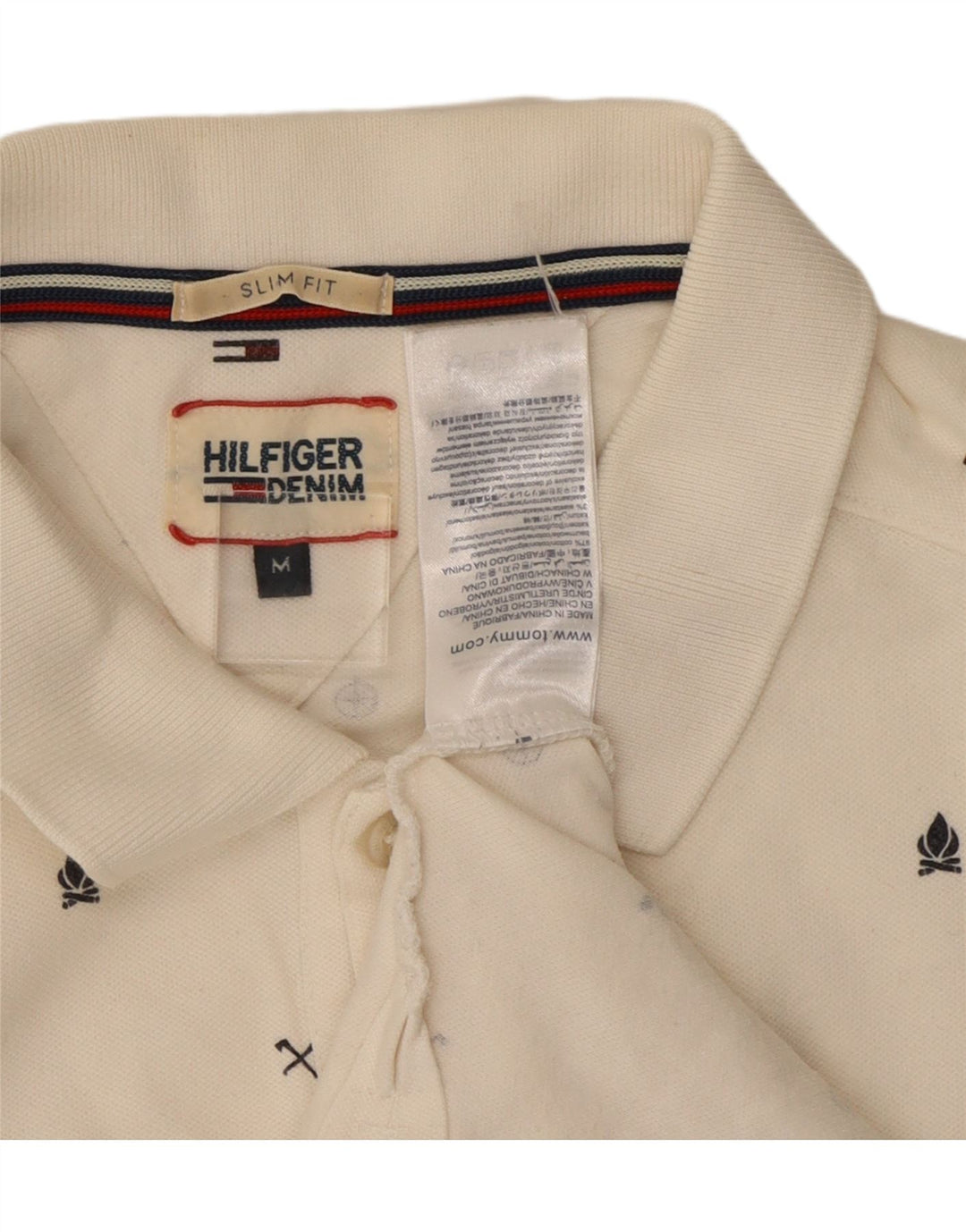 Camisa polo masculina TOMMY HILFIGER gráfica slim fit de algodão branco médio